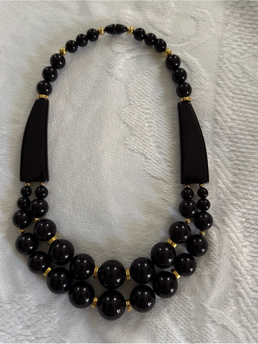 Vintage 80s Black Lucite Double Strand Statement Necklace